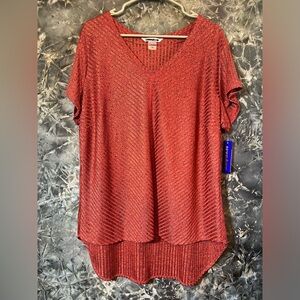 NYGARD V-neck heathered red Hi-Lo ribbed tunic blouse top 1X.
